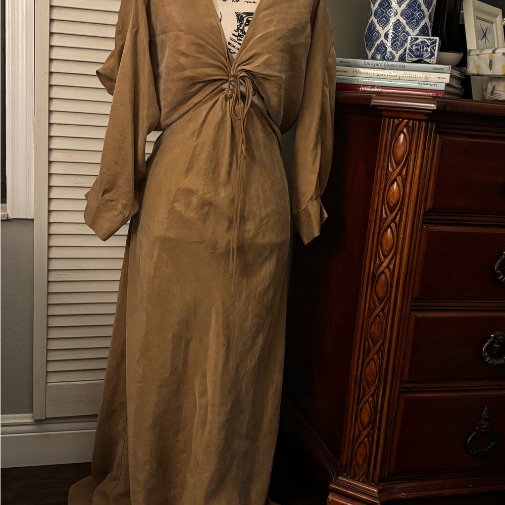 ASOS Ruched Drawstring Cutout  Maxi Dress in Mocha NWT